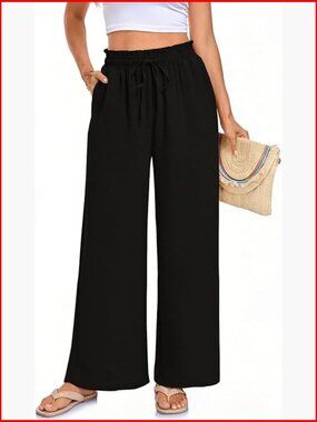 Plus Size Wide Leg Palazzo Pants High Waist Drawstring Casual Comfort